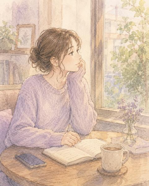 一人で静かに過ごしながら自分の気持ちを確かめる女性