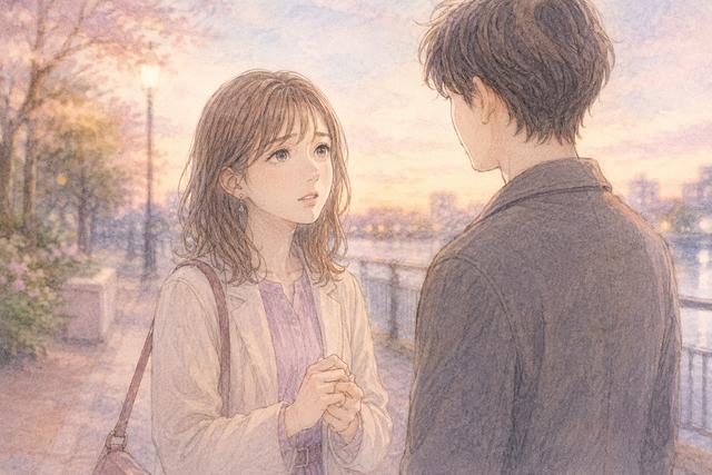緊張しながら短い言葉で好きな気持ちを伝える女性