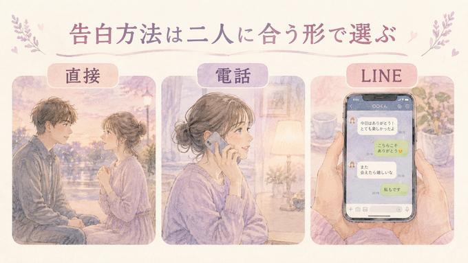 直接、電話、LINEの告白方法を比較した図