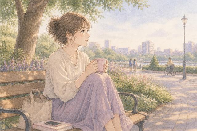 告白後に自分の気持ちを整えるため静かに一人の時間を過ごす女性