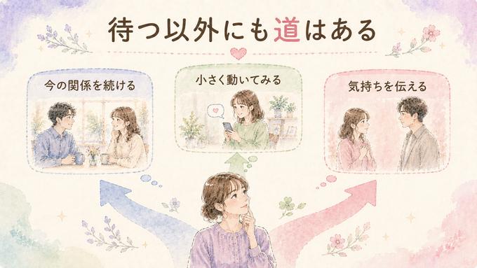 告白を待ちすぎて迷うときの三つの選択肢を示す図解