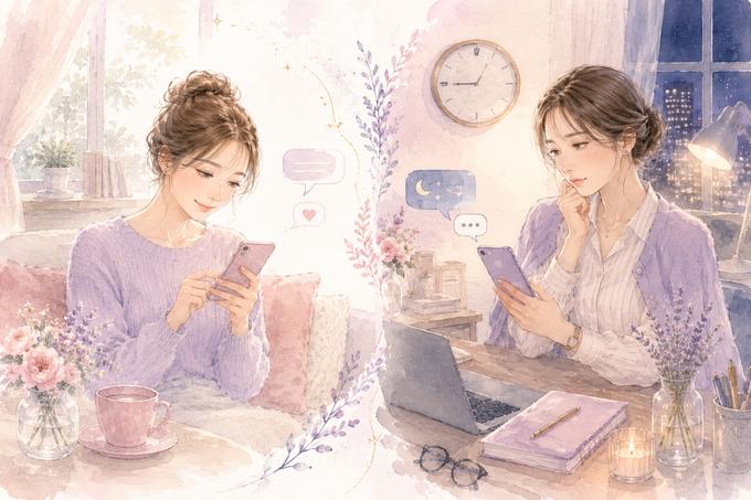 異なるLINEペースでやり取りする二人を表したイメージ
