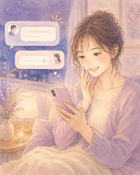 数日前の話題を覚えていて再びLINEしてくれる相手のメッセージを見て微笑む女性
