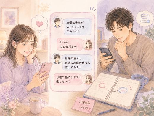 予定が合わない日を断りつつ別の日をLINEで提案する相手の場面