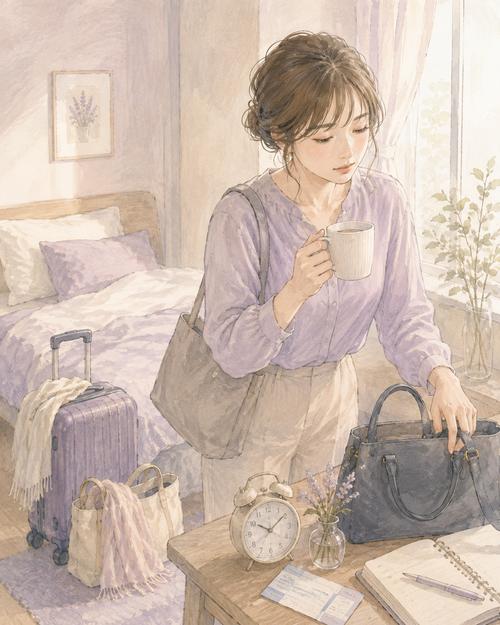 遠距離デートから帰った翌朝に疲れを感じながら仕事の準備をする女性