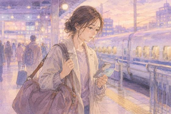 大きなバッグと交通チケットを持って移動する疲れた女性