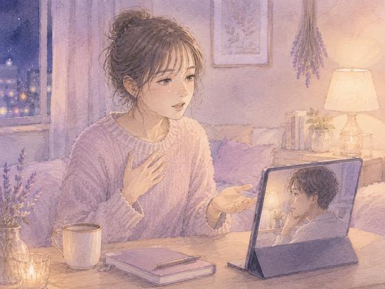 ビデオ通話で寂しかった場面を落ち着いて伝える女性