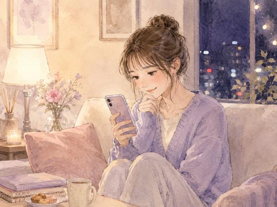 少し遅れて届いた恋人からの気遣うメッセージを見て安心する女性