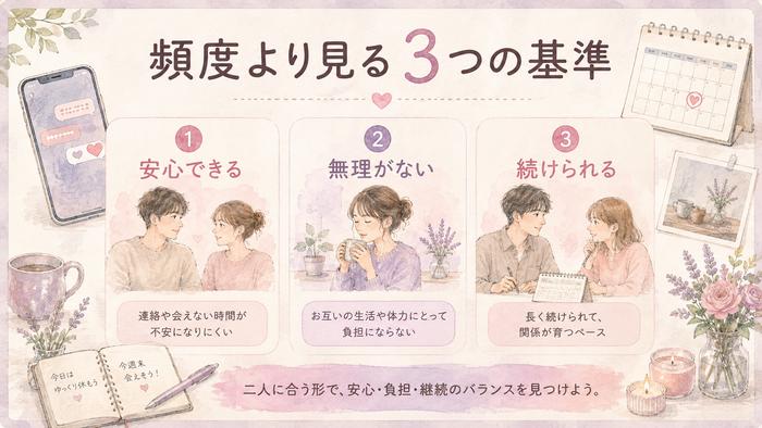 LINEや会う頻度を安心・負担・継続の3つで考える図