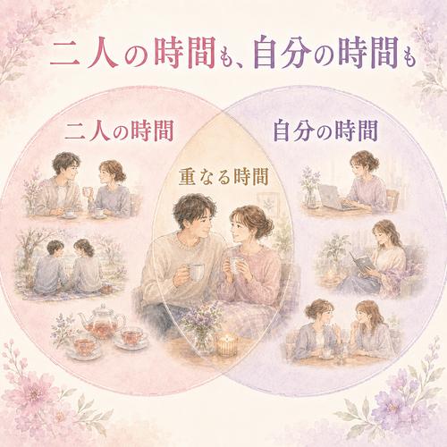 二人の時間と自分の時間が重なって共存するイメージ図