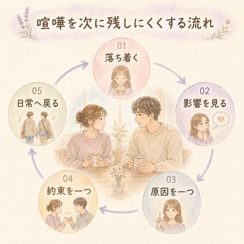 喧嘩から日常へ戻るまでの修復の流れを示す図