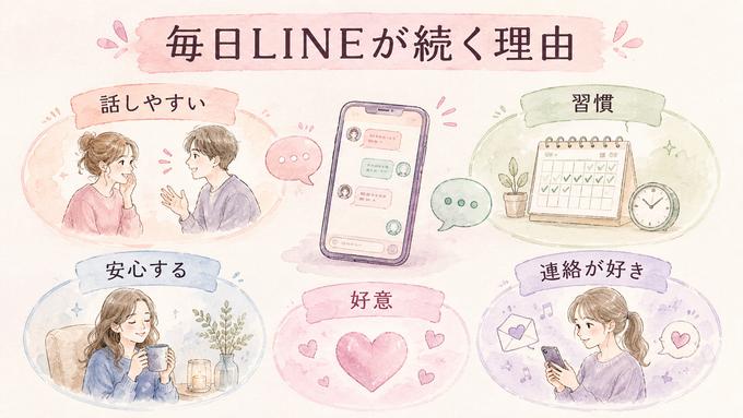 毎日LINEが続く五つの理由を整理した図解