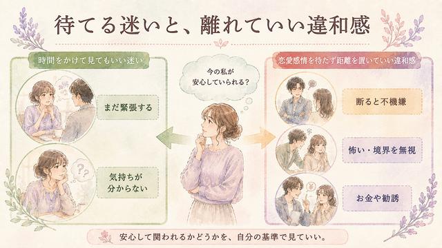 待ってもよい迷いと距離を置いてよい違和感を比較した図