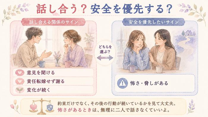 話し合える関係と安全を優先する関係を比較した図解