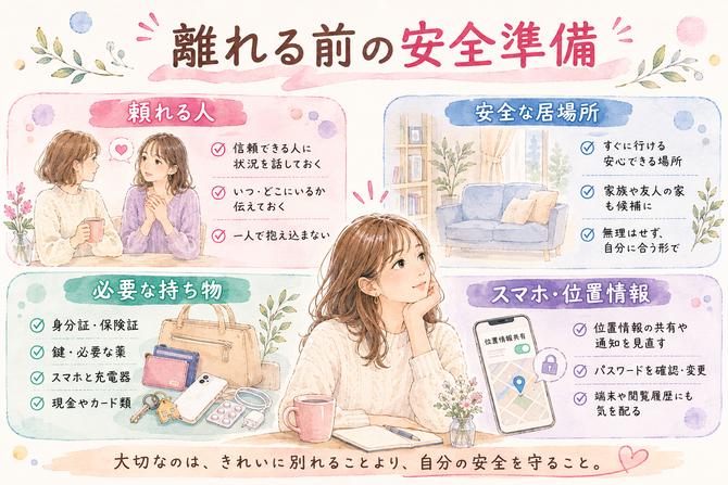 モラハラ彼氏と安全に距離を取るための準備を整理した図解