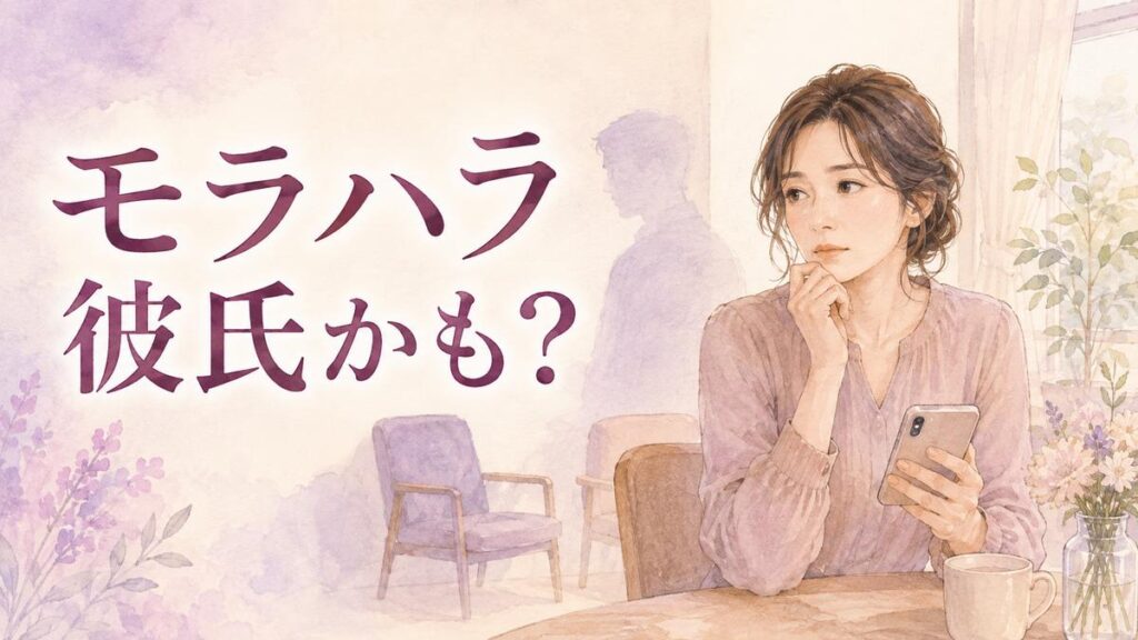 彼氏の言動に違和感を抱きスマホを見ながら考え込む女性のイラスト