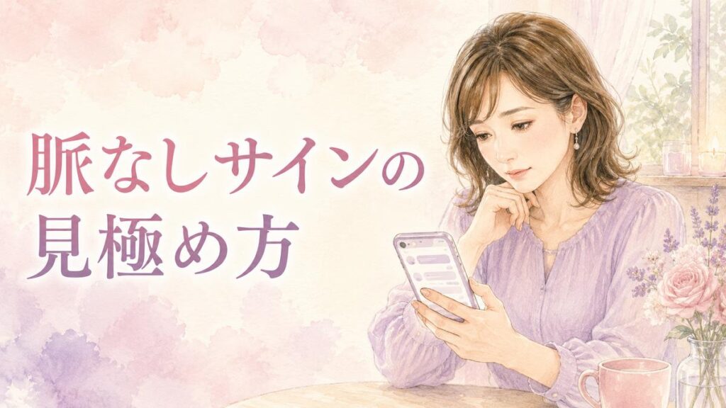 スマートフォンのやり取りを見つめながら、相手との距離を考える大人の女性のイラスト