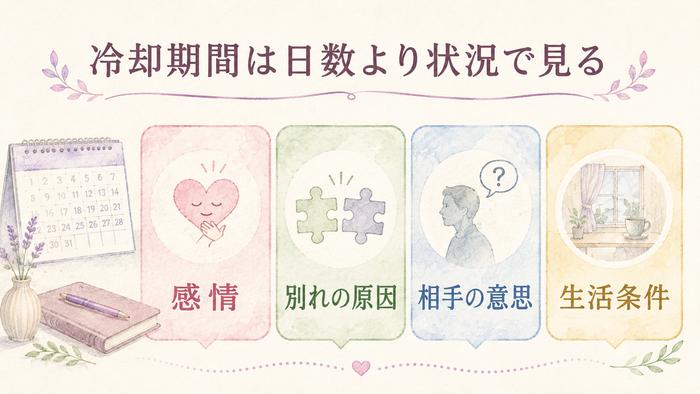 復縁の冷却期間を日数ではなく感情や相手の意思から考える図解