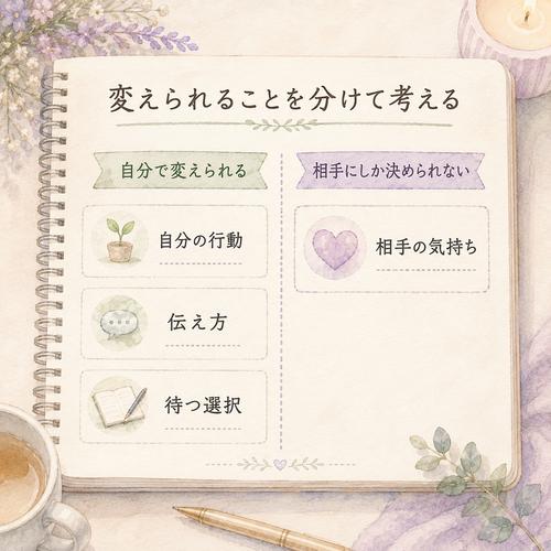 別れを振り返り自分で変えられることと相手にしか決められないことを分けた図解