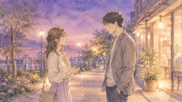 食事の帰り道に落ち着いて気持ちを伝えようとする男女
