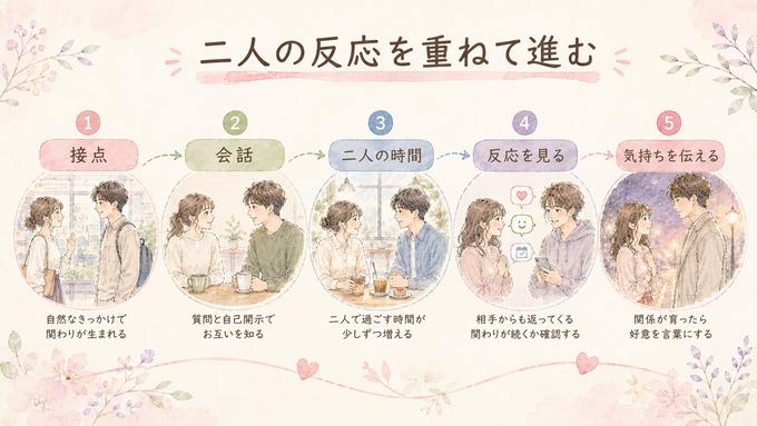 接点から好意を伝えるまでの両思いへ近づく5段階の流れ
