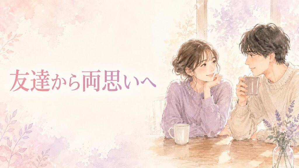 友達として親しく話す男女と、少しずつ近づいていく関係を描いた恋愛コラムのアイキャッチ