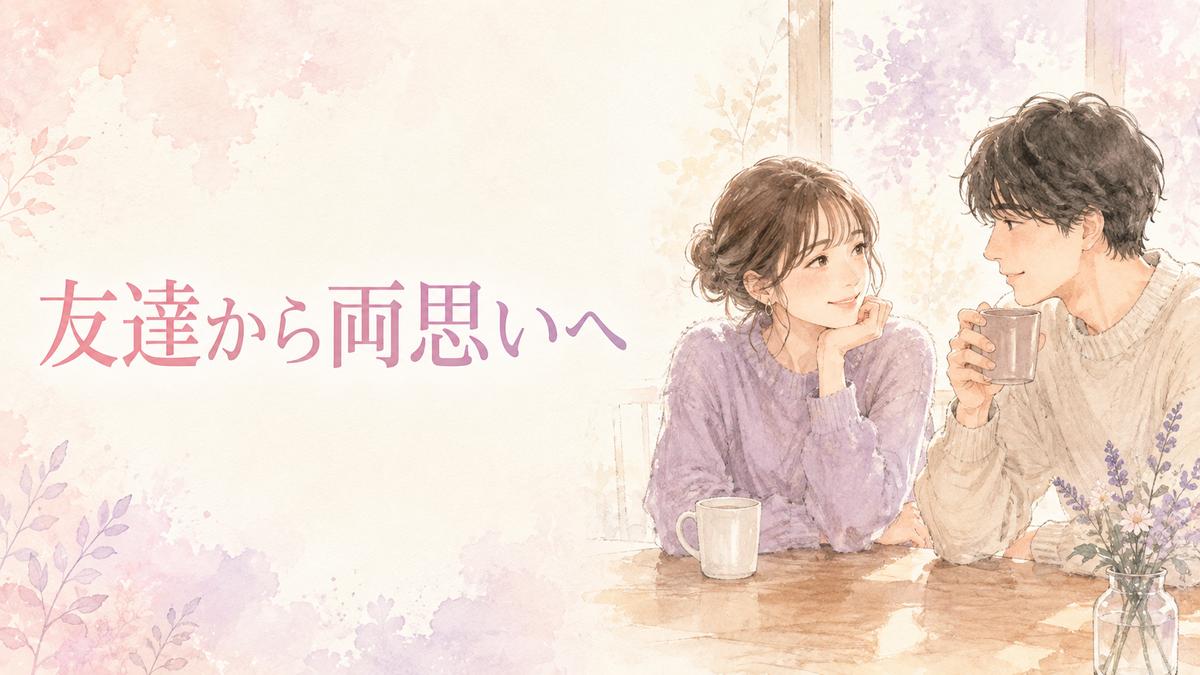 友達として親しく話す男女と、少しずつ近づいていく関係を描いた恋愛コラムのアイキャッチ