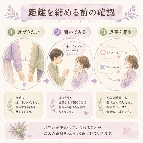 手をつなぐ前に相手へ確認する流れを示した図