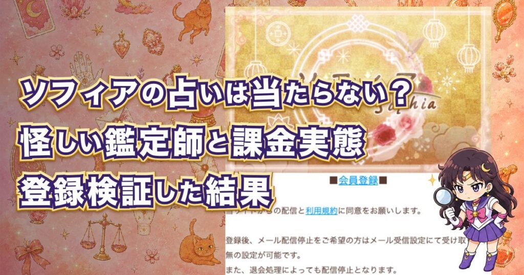 ソフィア(Sofhia)の占いは当たるのか、怪しい鑑定師や料金、口コミ・評判を登録検証した記事のアイキャッチ画像