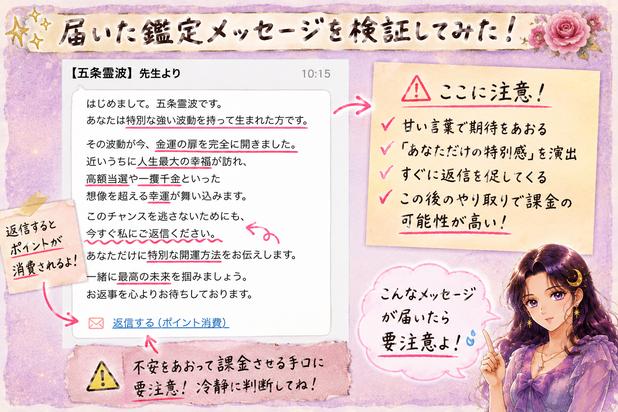 ソフィア(Sofhia)の鑑定文にある高額当選や人生最大の幸福、一攫千金などの表現と返信誘導を赤線で確認した画像