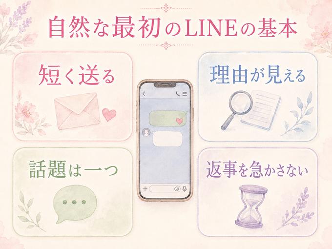 好きな人への最初のLINEで意識したい四つの基本を整理した図解