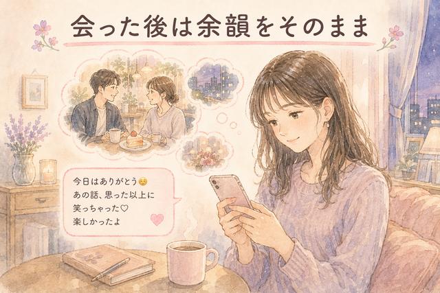 楽しかった外出の帰宅後に好きな人へお礼のLINEを送る女性