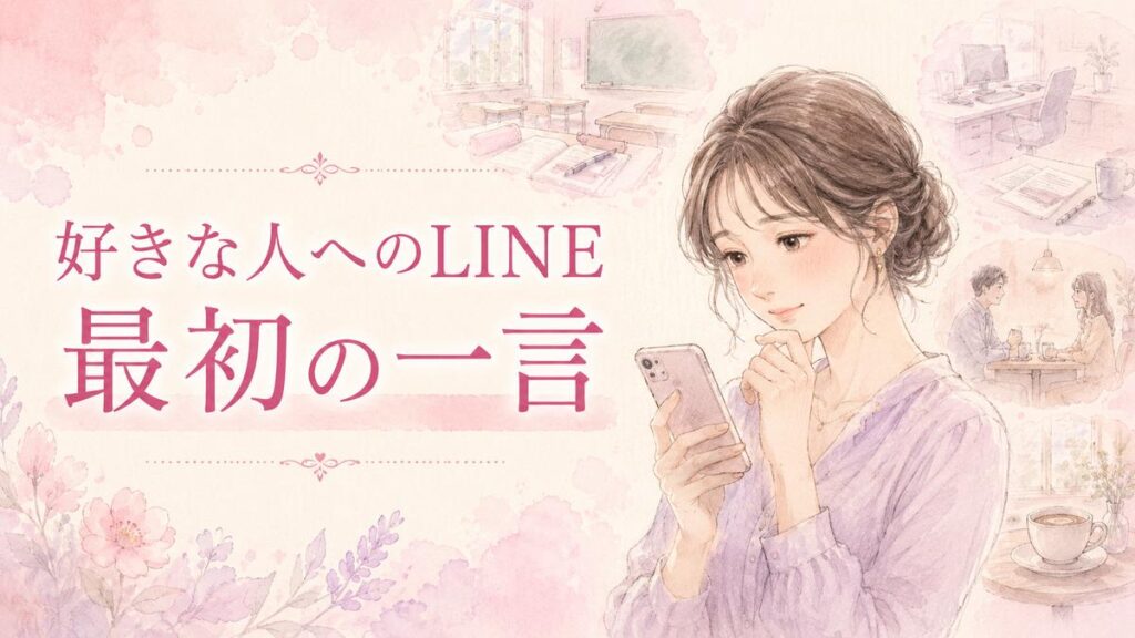 好きな人へのLINEの最初の一言を考えながらスマートフォンを見る大人の女性