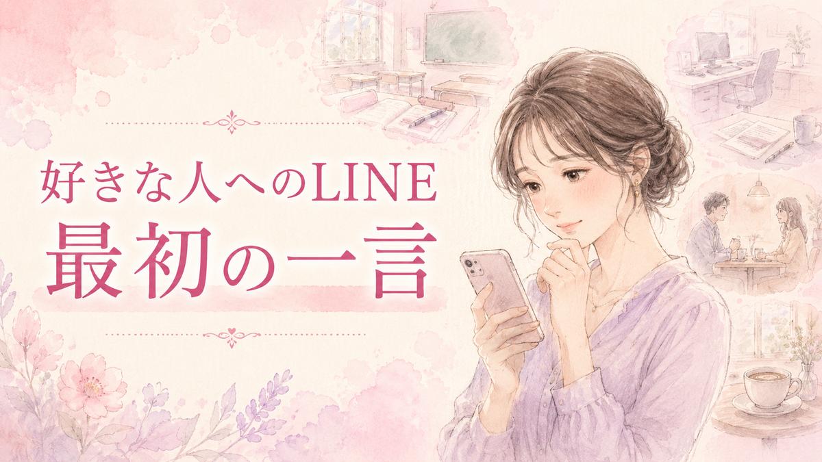 好きな人へのLINEの最初の一言を考えながらスマートフォンを見る大人の女性
