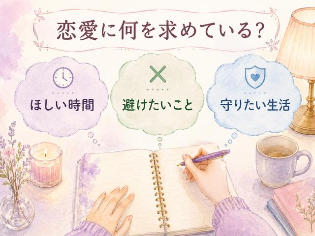 恋愛したい気持ちを自分の言葉で確かめる三つの問いを示した図