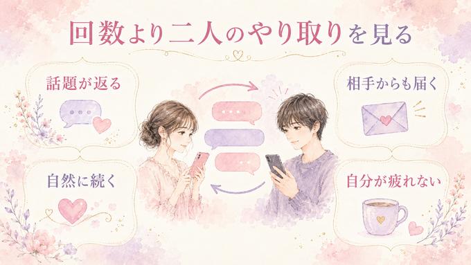 好きな人とのLINE頻度を考える四つの判断材料を示した図
