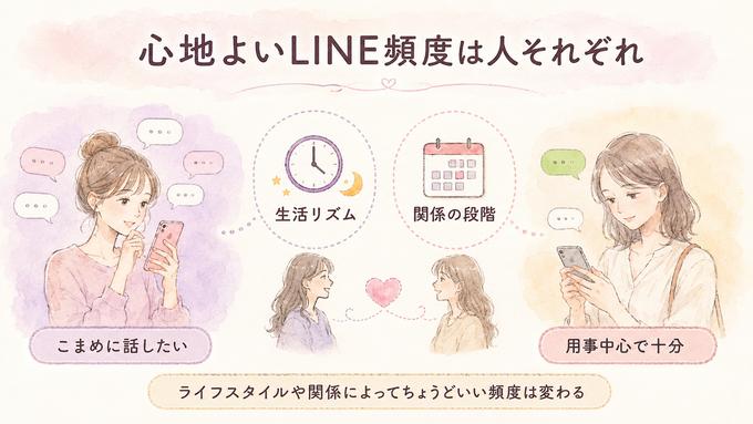 LINEをこまめにしたい人と必要なときに使う人の違いを示す図