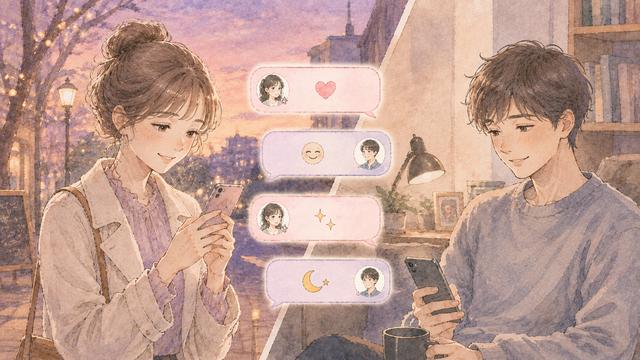 デート前後に穏やかなLINEを交わす男女の場面
