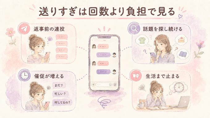 LINEを送りすぎているかもしれない四つのサインを示した図
