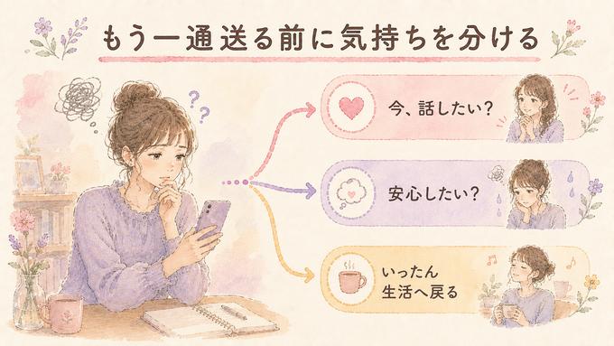 追加のLINEを送る前に気持ちを整理する三つの選択肢を示した図