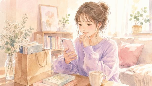 休日に自分の出来事を少し添えて好きな人へLINEする女性