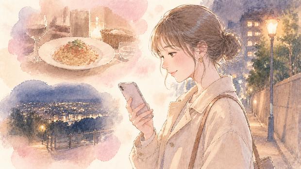 デートの帰り道に楽しかった一場面を思い出してLINEする女性