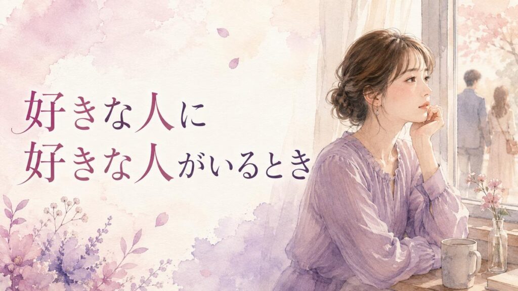 好きな人に別の好きな人がいると知り、窓辺で静かに考える女性のイラスト