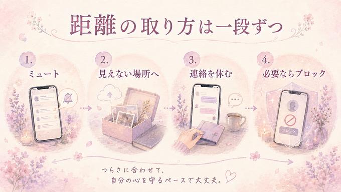 好きな人との接触を少しずつ減らす四つの方法を示した図解