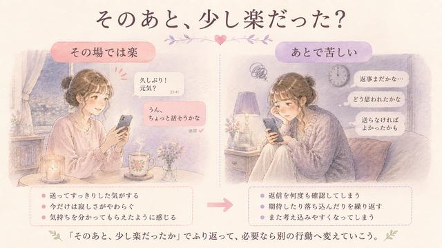 好きな人を忘れるための行動を、その場の楽さと後の苦しさで見直す比較図