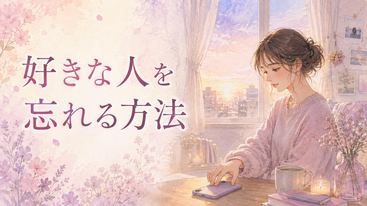 好きな人を忘れられずスマホを伏せながら、自分の時間へ戻ろうとする女性のイラスト