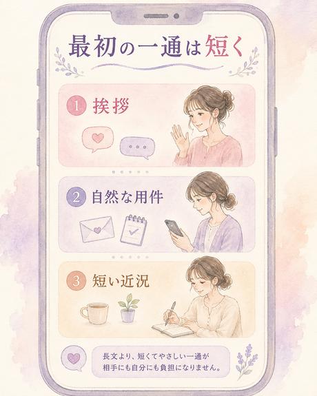 元彼への最初の連絡を挨拶、用件、近況の3要素に整理した図