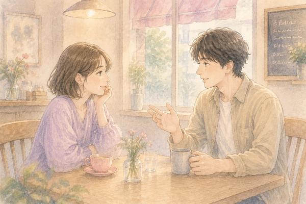 カフェで穏やかに話す元恋人同士