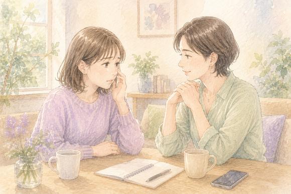 信頼できる女性に悩みを話している女性
