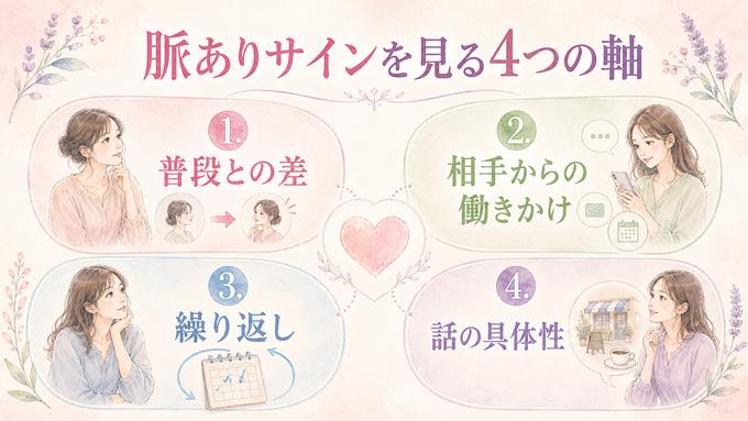 女性の脈ありサインを見る4つの判断軸を整理した図解